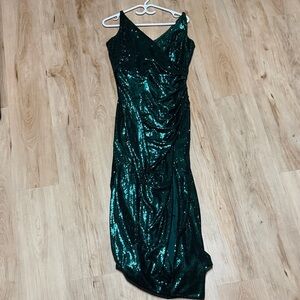 Dress the Population Emerald Asymmetrical Sequin Gown